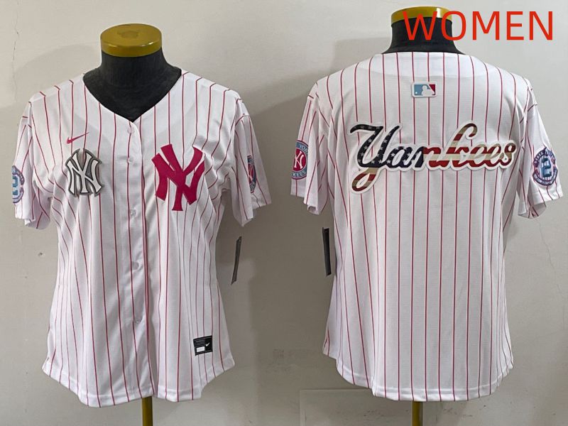 Women 2025 New York Yankees Blank White Stripe Joint Name Nike MLB Jersey style 9